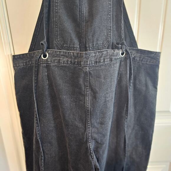 Black Denim Overalls Womens XL Adjustable Wide leg Utility Streetwear Relaxed - Picture 6 of 10